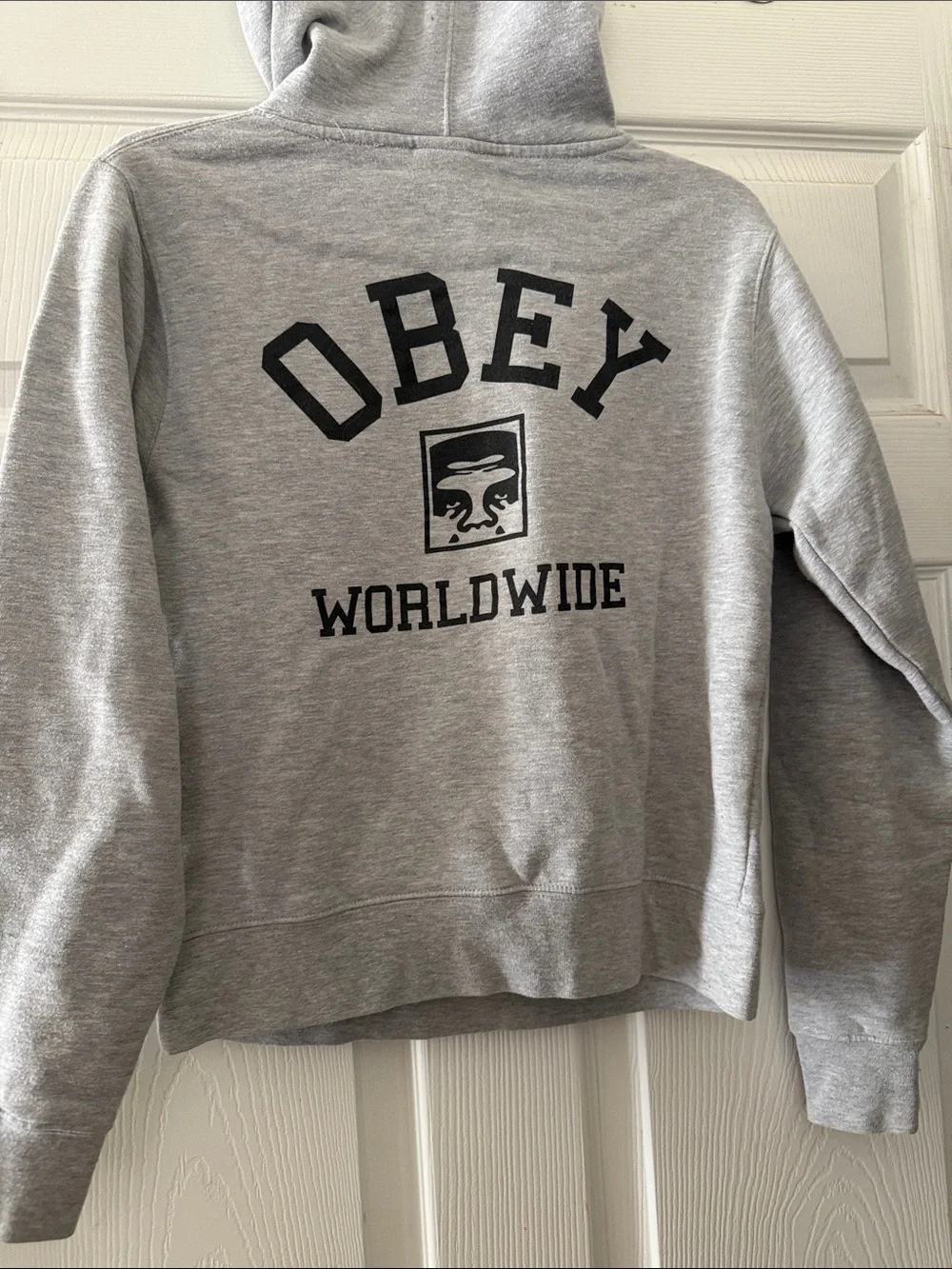 Obey Men's Light Gray Crewneck Hoodie with Logo